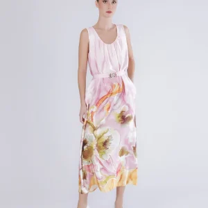 ABITO LUNGO IN SATIN STAMPATO